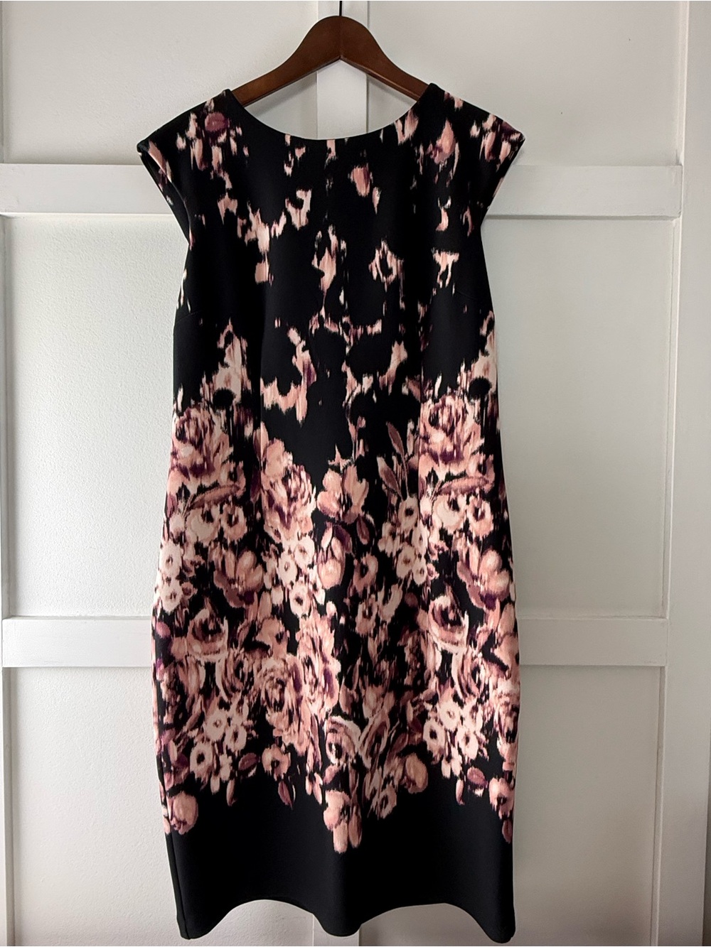 Christopher Deane Black Pink Floral Shift Dress Size 14